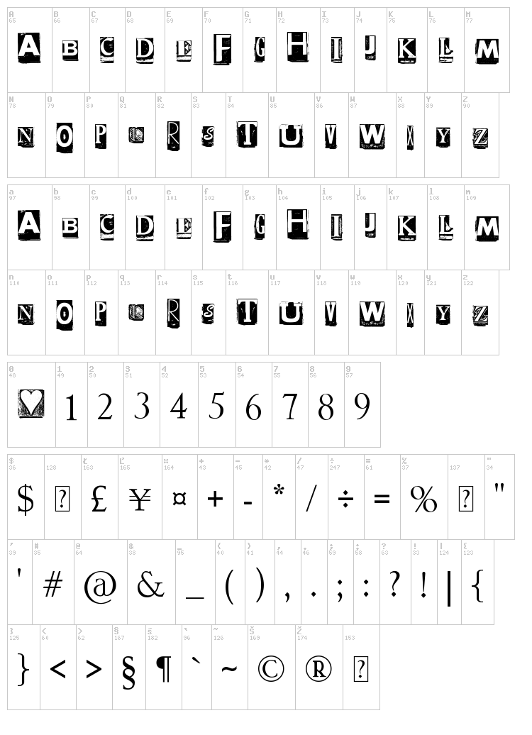 DZR Inscription font map